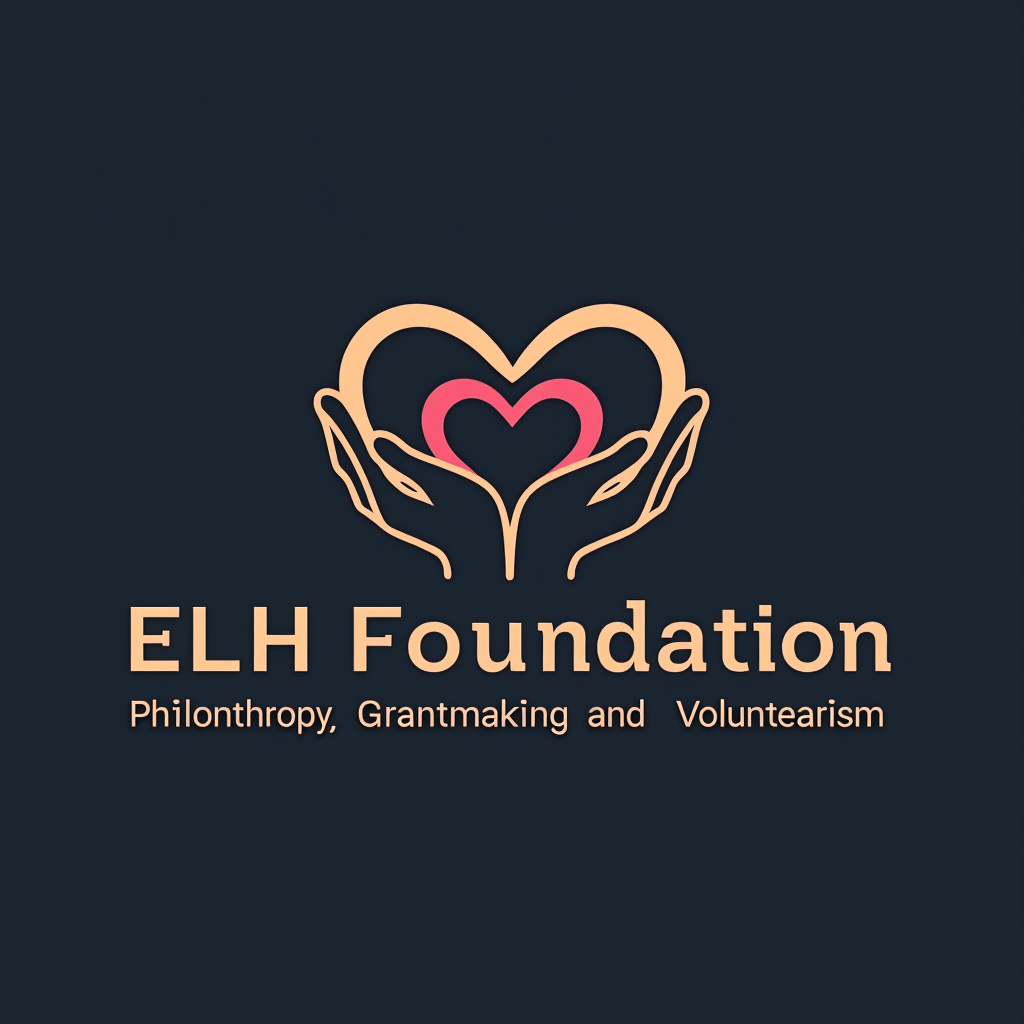 ELH Foundation - Philanthropy, Grantmaking, and Voluntarism logo featuring a stylized heart and hands symbol representing compassion and community support