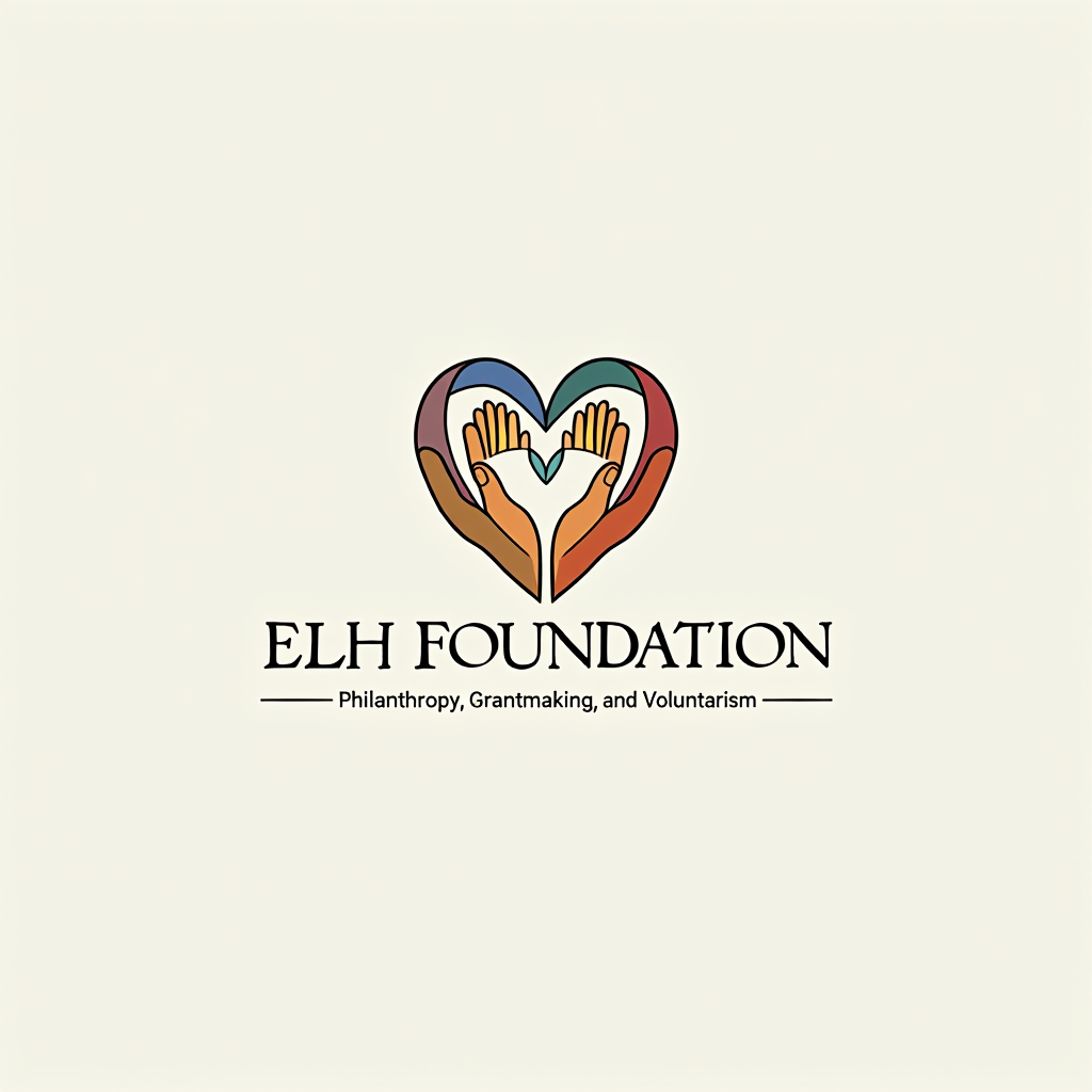 ELH Foundation - Philanthropy, Grantmaking, and Voluntarism logo featuring a stylized heart and hands symbol representing compassion and community support
