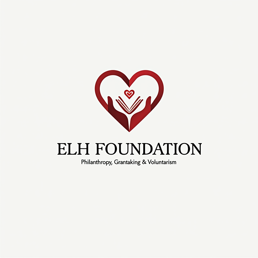 ELH Foundation - Philanthropy, Grantmaking, and Voluntarism logo featuring a stylized heart and hands symbol representing compassion and community support