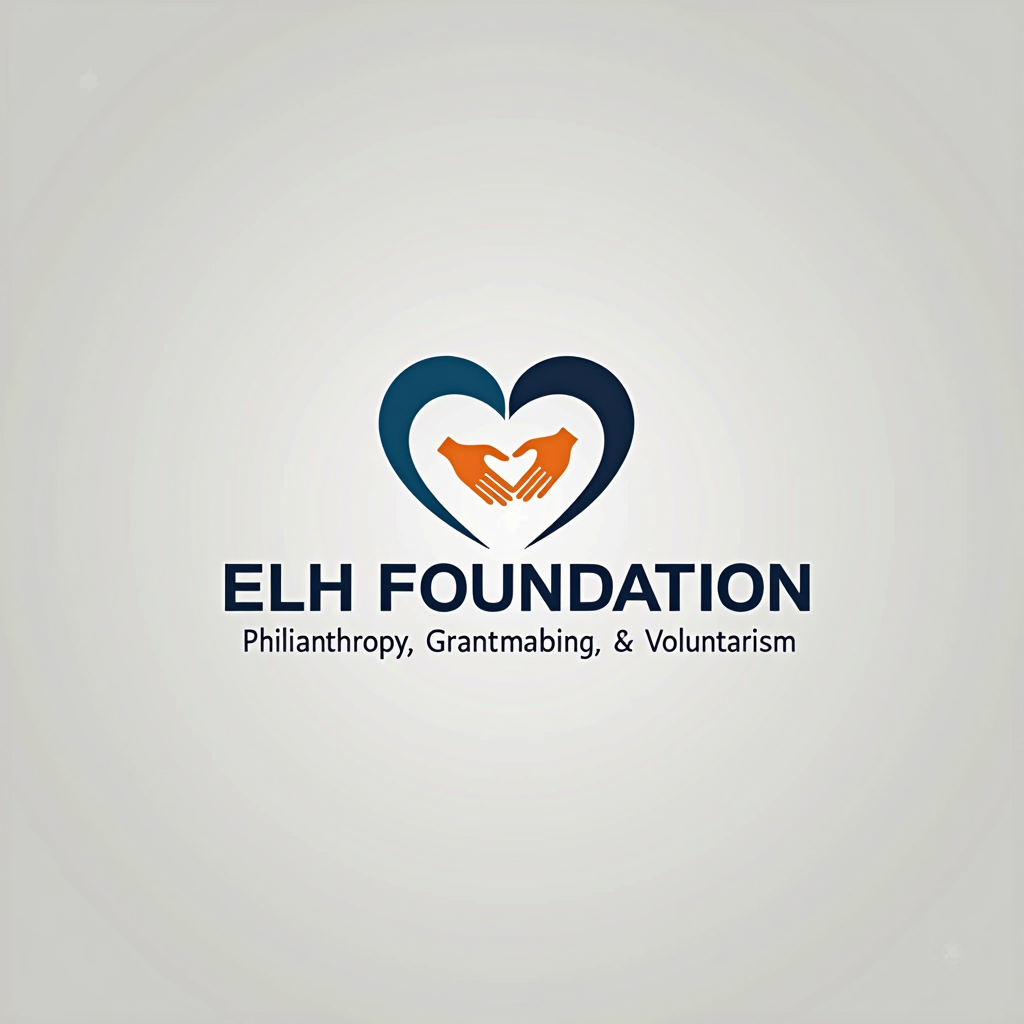 ELH Foundation - Philanthropy, Grantmaking, and Voluntarism logo featuring a stylized heart and hands symbol representing compassion and community support