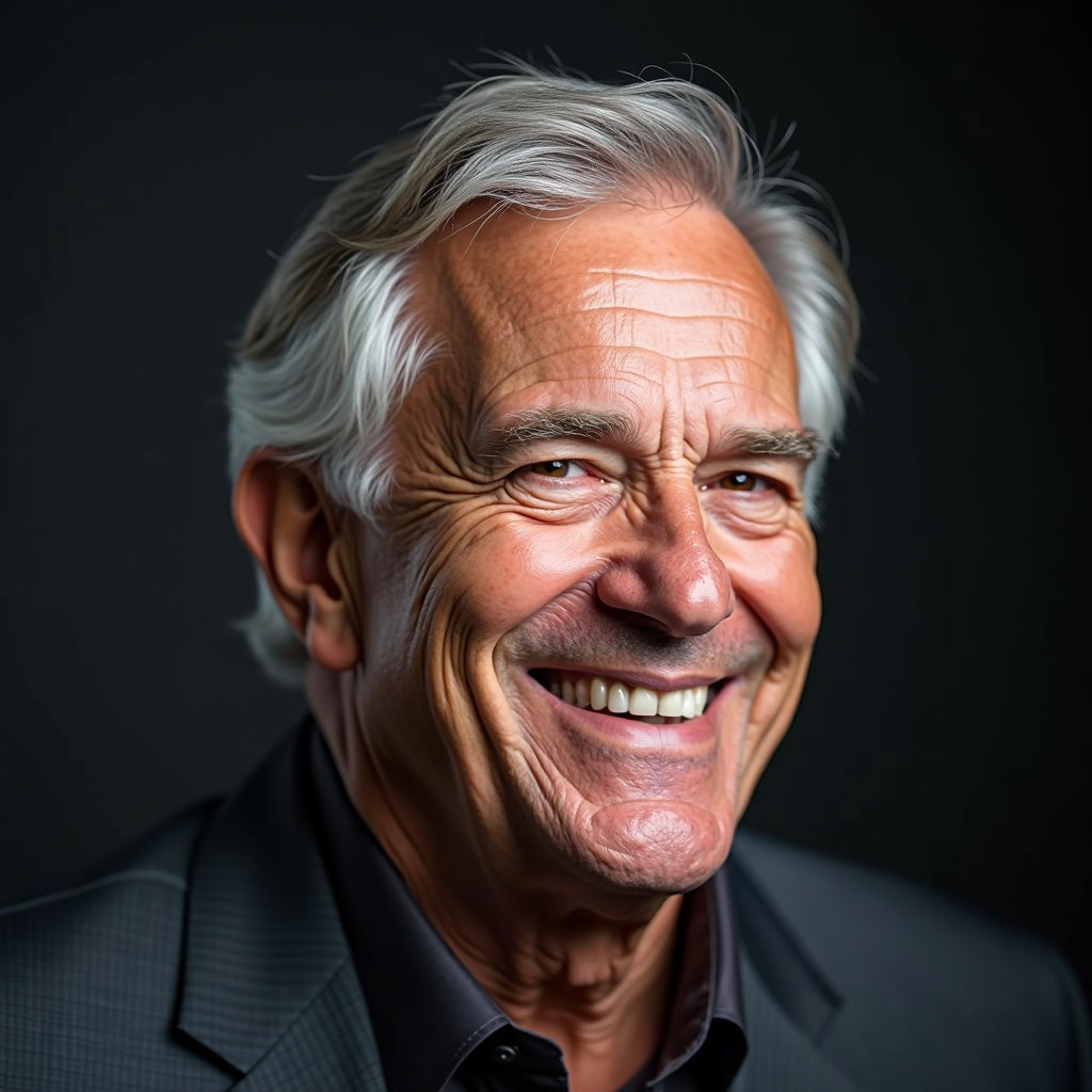 Professional headshot of James Patterson, smiling older man with gray hair and warm expression